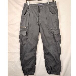 Hollister California Adjustable Rise Parachute Baggy Cargo Pants Black Mens M